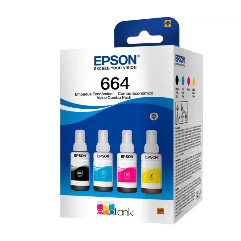 Kit Garrafa de Tinta Epson 4 Cores T664 T664520-BR PRE/AMA/CIA/MAG