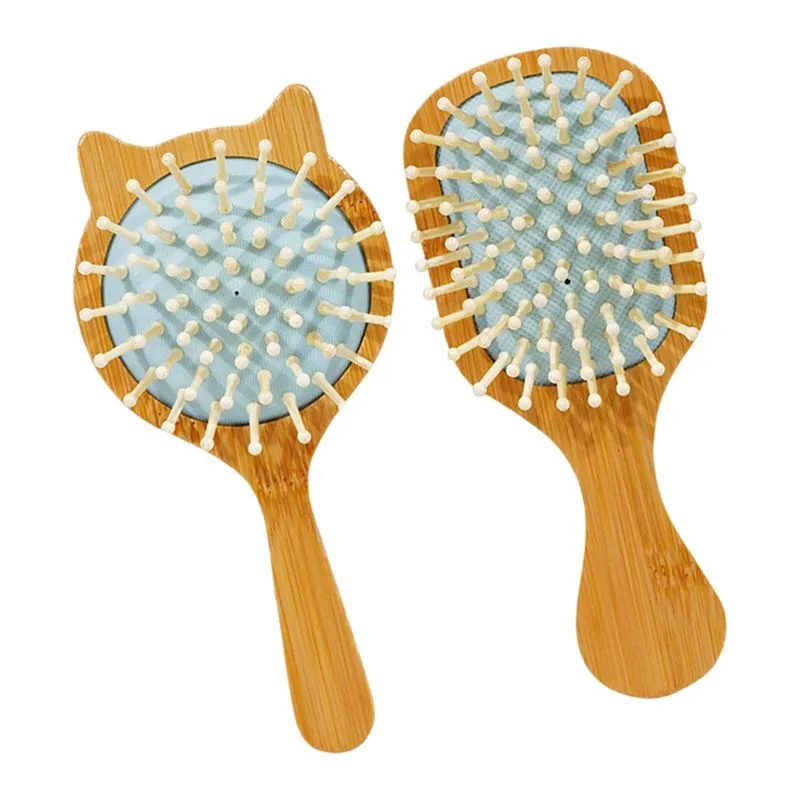 2x Escova De Cabelo De Cerdas De Bambu Escova Molhada E Seca Compacta Para