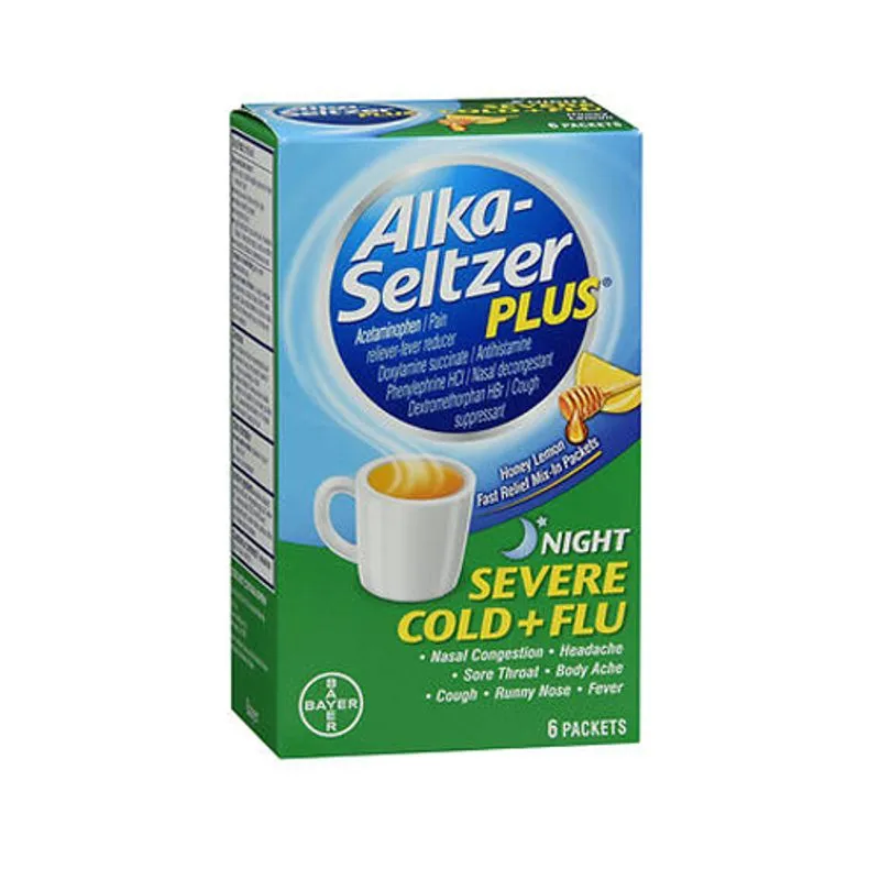 Pacotes De Pó De Gripe E Resfriado Severo Noturno Alka-seltzer Plus