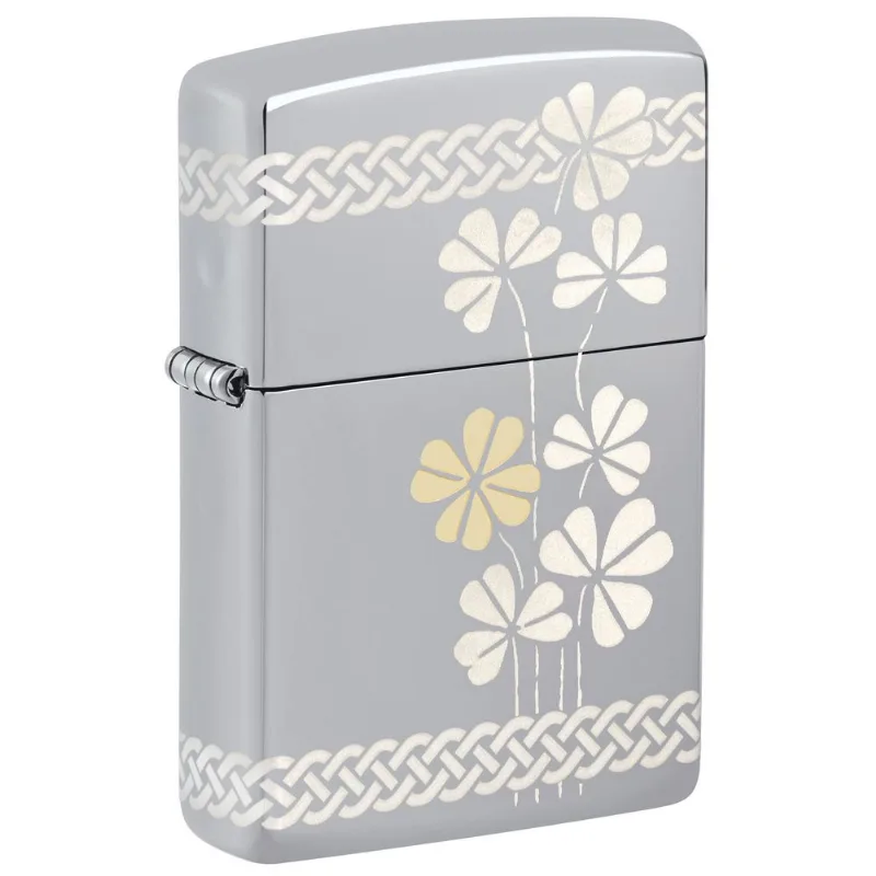 Mais Leve Zippo Laser 360° Clover Design, Cromo De Alto Polimento