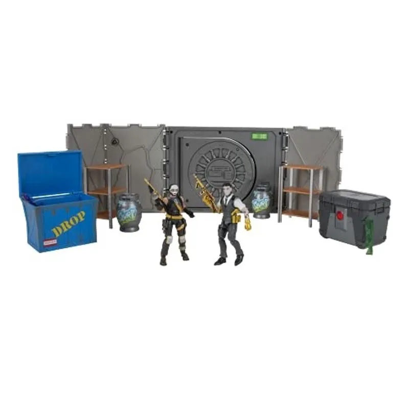 Fortnite O Vault Deluxe Diorama, inclui 2 (4 polegadas) Figuras Articuladas, Playset com Parede Breakaway, Armas e 21 Acessórios.