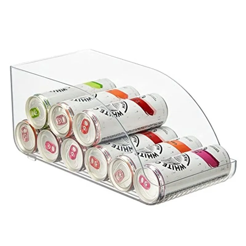 Compartimento organizador de armazenamento de cozinha e despensa de plástico compacto mDesign para latas altas e finas de refrigerante/refrigerante - cozinha, despensa, geladeira - transparente