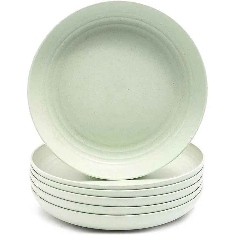 Pratos de palha de trigo, placa inquebrável (Verde, 9 em, 6 Pacote)