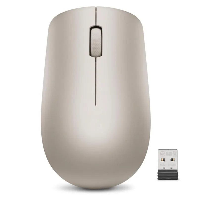 Mouse sem fio Lenovo 530 com bateria, Nano USB de 2,4 GHz, sensor óptico de 1200 dpi, ergonômico para mão esquerda ou direita, leve, GY50Z18988, amêndoa