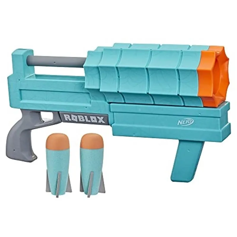 Nerf Roblox Sharkbite: Web Launcher Rocker Blaster, Inclui Código para Resgatar Item Virtual Exclusivo, 2 Foguetes, Ação de Bomba