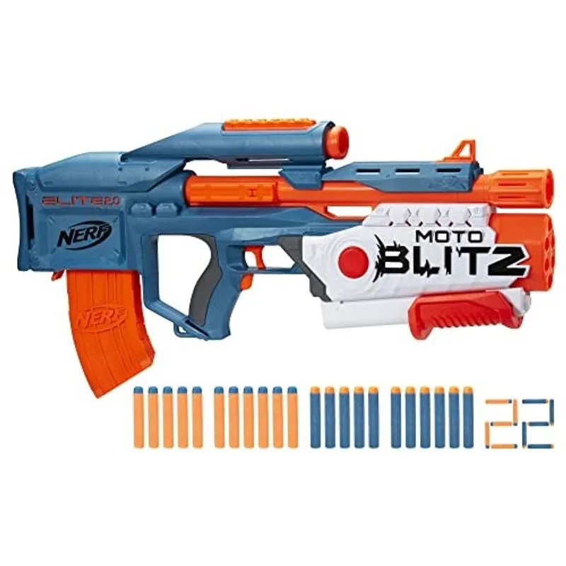 Nerf Elite 2.0 Motoblitz Blaster com escopo, motorizado 10-Dardos Blasting, Airblitz 6 Dardos, 22 Dardos, Brinquedos Ao Ar Livre para Meninos e Meninas de 8 Anos