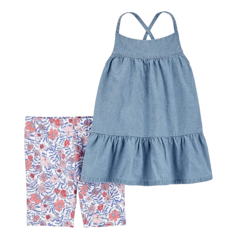 Conjunto Infantil Carter's Chambray E Short Floral – 2 Peças