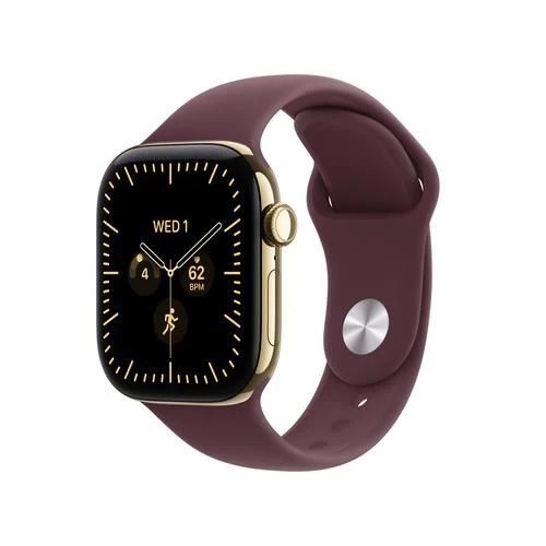 Apple Watch Series 12 Cellular - 42mm - Titânio Dourado Radiante | Sport Band - Bordô - M/L
