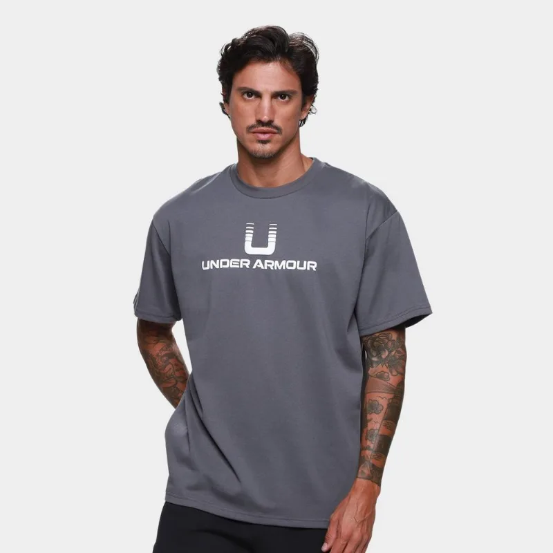 Camiseta Under Armour Casual Masculina - Masculino - Chumbo+Branco