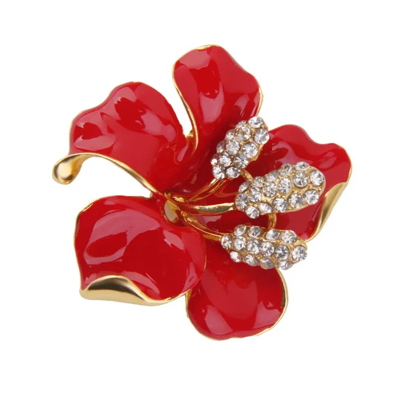 Clipe De Lenço De Broche De Flor Vermelha De Liga De Strass Para Mulher