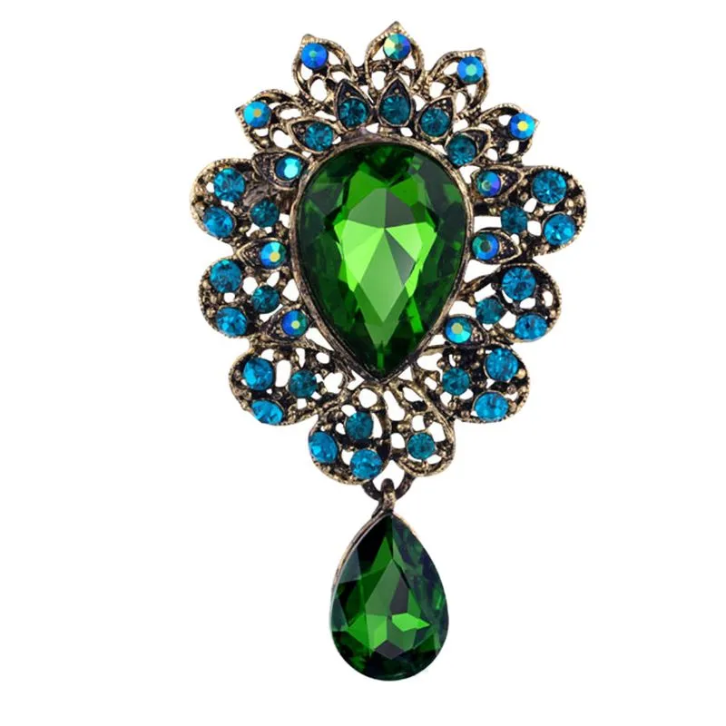Cachecol Casamento Feminino Azul Verde Cristal Strass Broche Pin