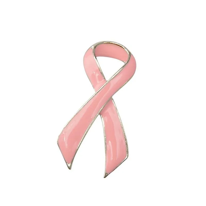 Broche De Fita De Caridade De Conscientização Sobre Câncer De Mama Com Esmalte Rosa