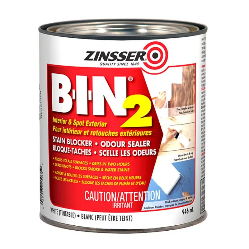 Zinsser B-I-N 2 Stain Blocker Primer for Interior and Spot Exterior Tintable White - 946 mL