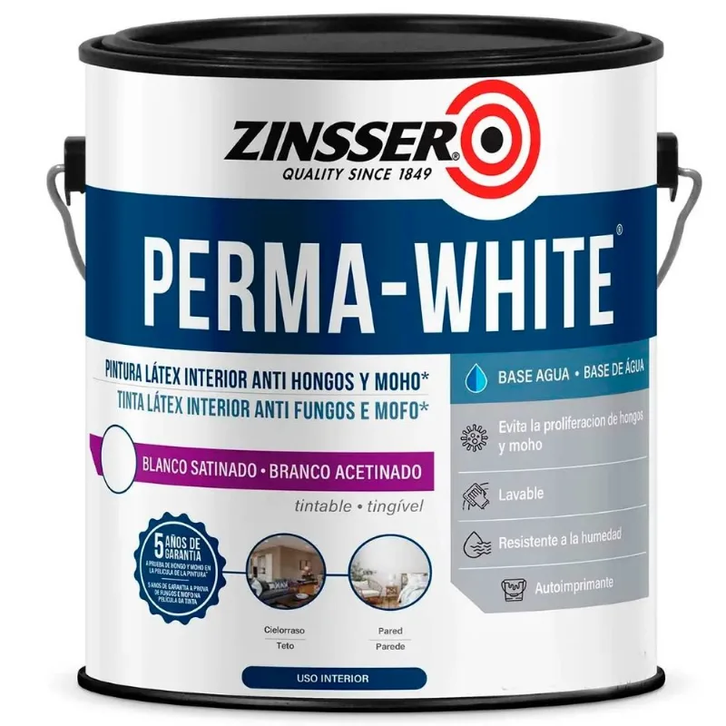 Pintura Latex Interior Perma White Satinado 4Lt Zinsser