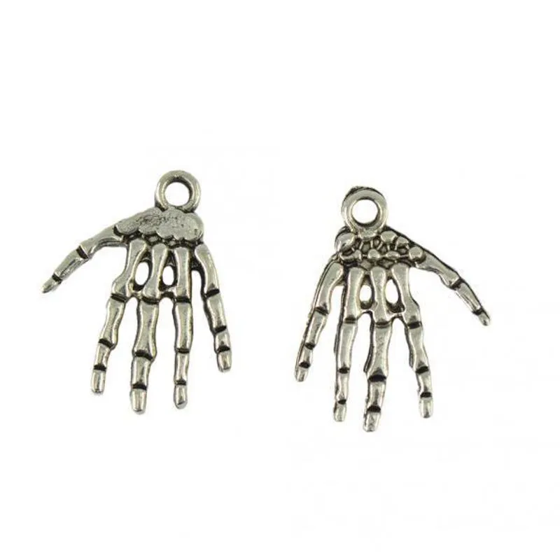 100 X Prata Tibetana Punk Halloween Rock Skeleton Hand Diy