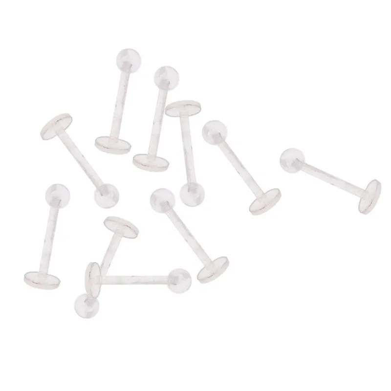 10 Peças 18g Acrílico Transparente Labret Lip Monroe Bar Studs