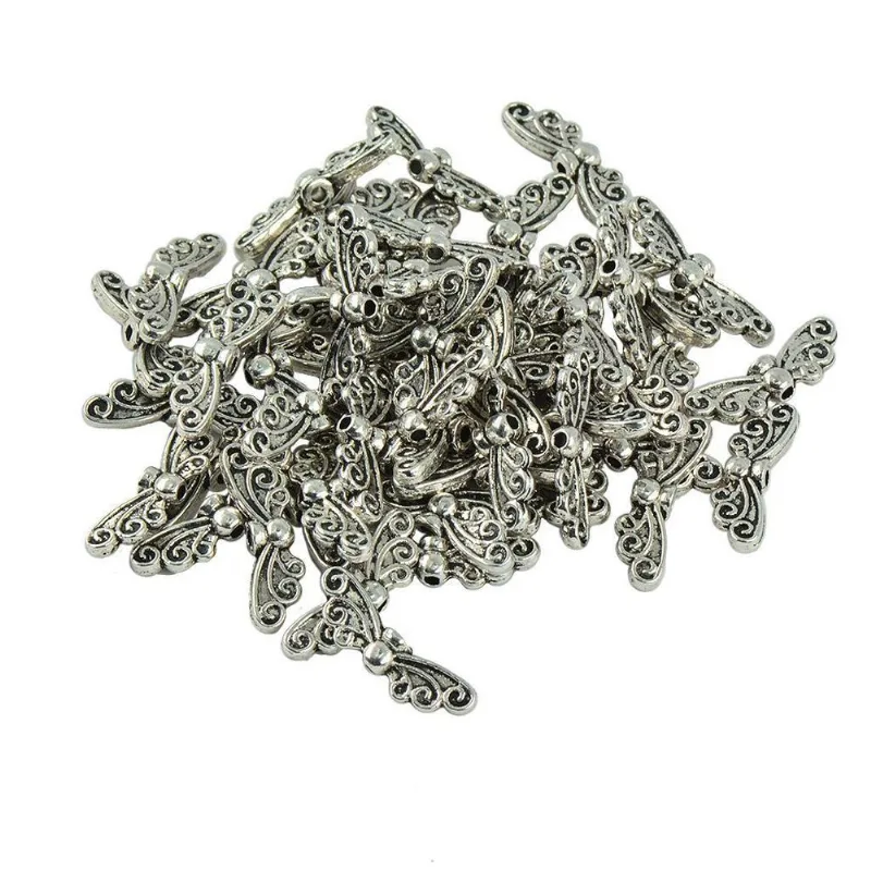 50x Contas De Metal Espaçador De Asa De Borboleta De Prata Tibetana Diy