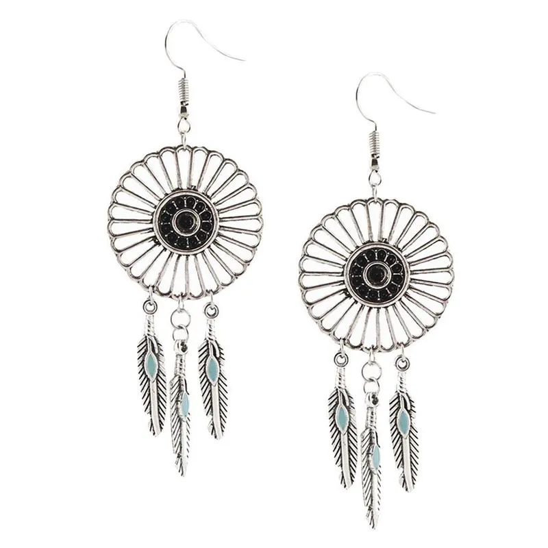 Vintage Étnico Boêmio Dreamcatcher Pena Longa Borla