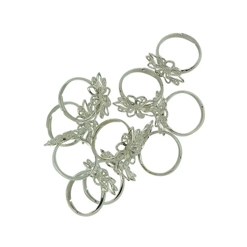 Anel De Base De Coquetel De Flor De Filigrana Em Branco De Latão 3d De 10 Peças