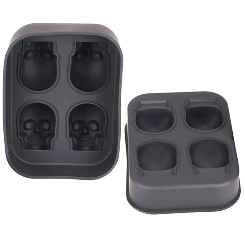 3d Skull Ice Cube Tray 4 Set Silicone Mold Cocktails Uísque