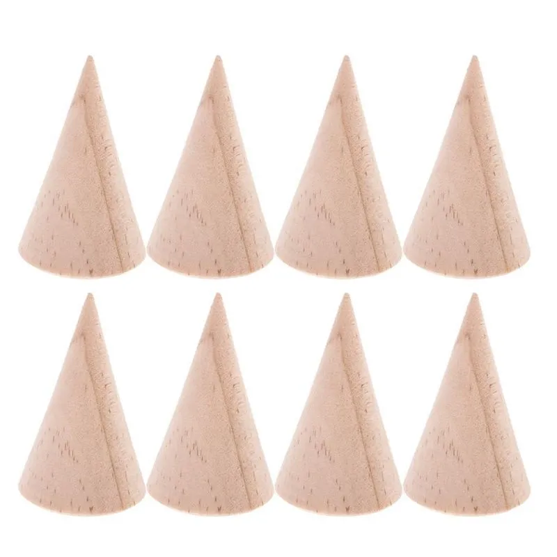 Exposição De Jóias De Anel De Madeira Cone Simples Não Pintado De 8 Peças