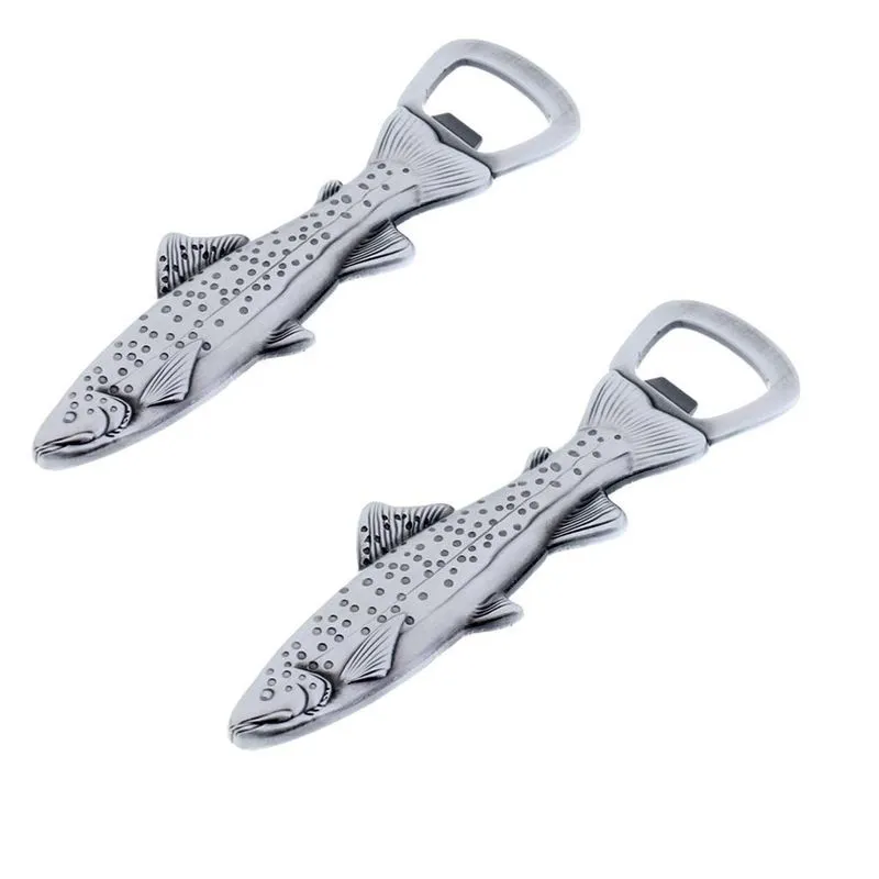 2 Peças Abridor De Garrafas De Peixe De Truta De Metal Geladeira Magnética