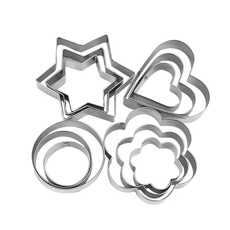 12 Peças Buscuit Cookie Cake Jelly Metal Cutter Molde De Estanho