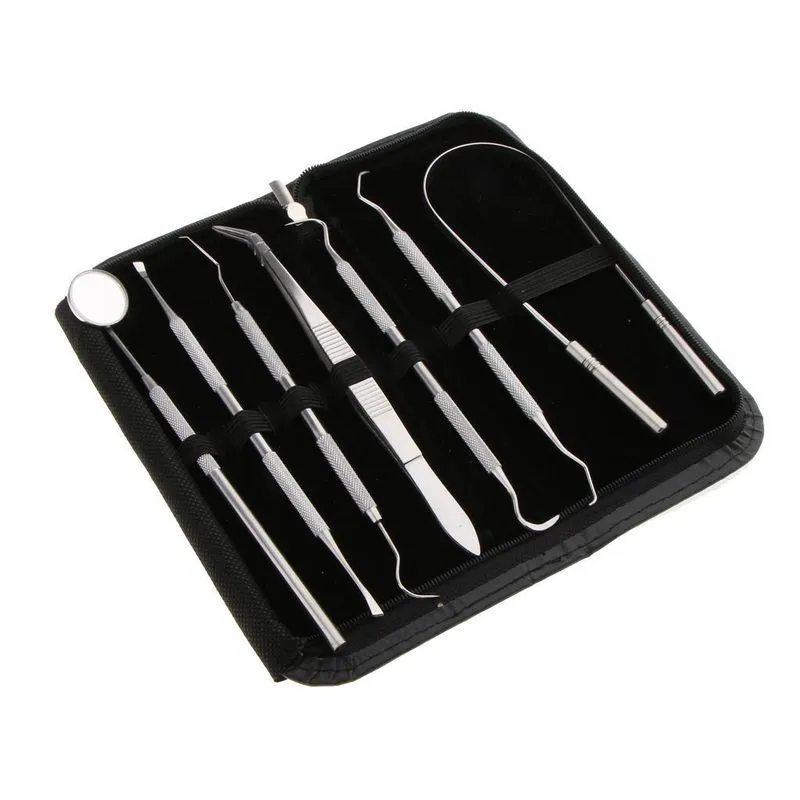 7x Conjunto Odontológico De Aço Kit De Dentes De Dentista Pinça De Sonda Língua