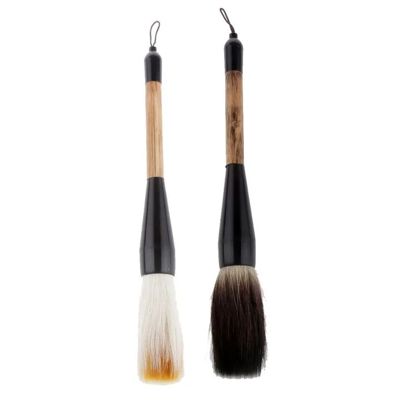 Escova De Escrita Chinesa De Bambu Com Pelo De Lobo E Cabra 2 Peças
