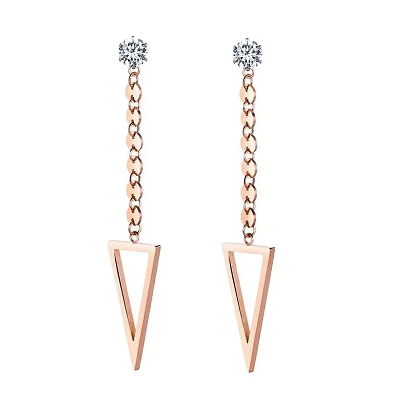 1 Par Moda Feminina Triângulo Simples Borla Orelha Tachas Rosa