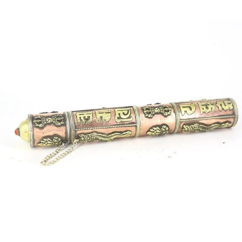 Caixa De Incenso Antiquada De Latão Vermelho Tibetano Metal Oito
