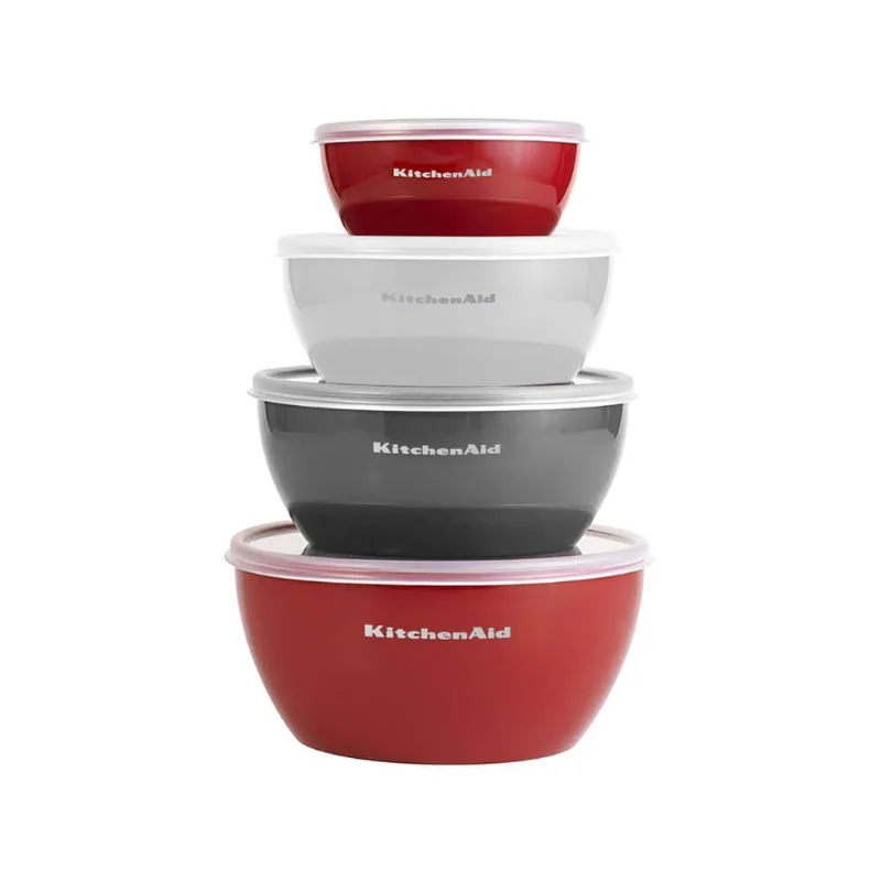 Conjunto de 4 Tigelas De Preparação Vermelha Cinza e Preto KitchenAid