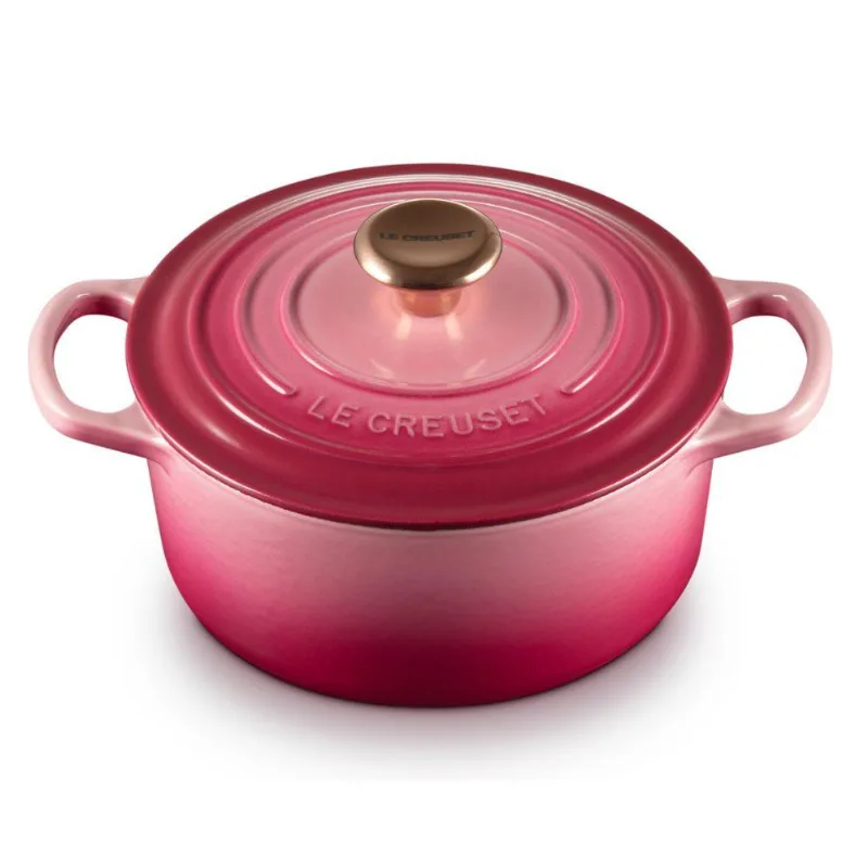 PANELA LE CREUSET REDONDA SIGNATURE EM FERRO FUNDIDO 18CM COM PEGADOR COBRE ROSA BERRY 21177184394445