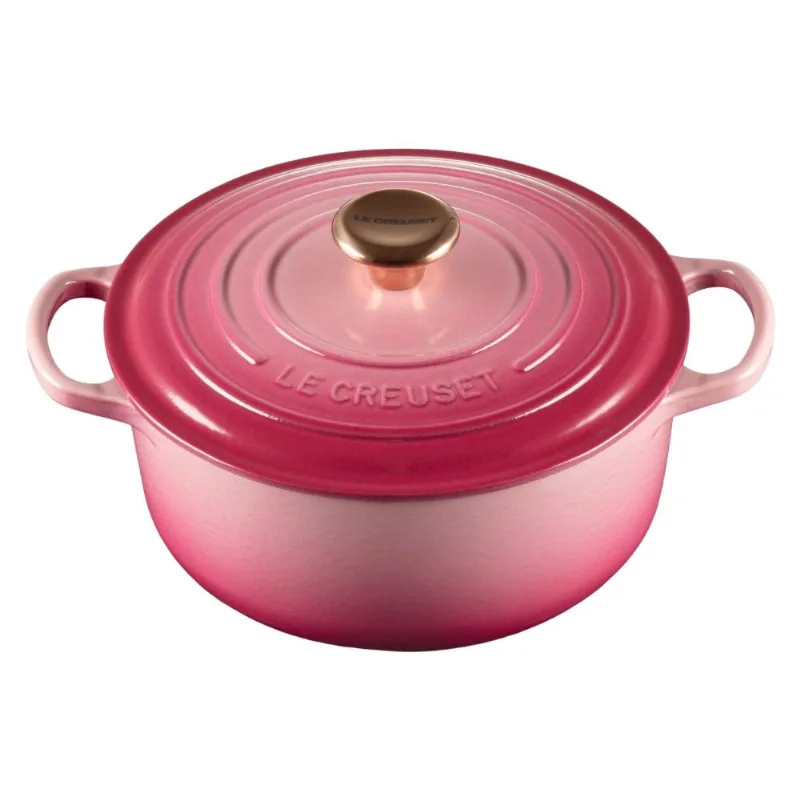 PANELA LE CREUSET REDONDA SIGNATURE PUXADOR DOURADO FERRO ESMALTADO 20CM ROSA BERRY 21177204394445