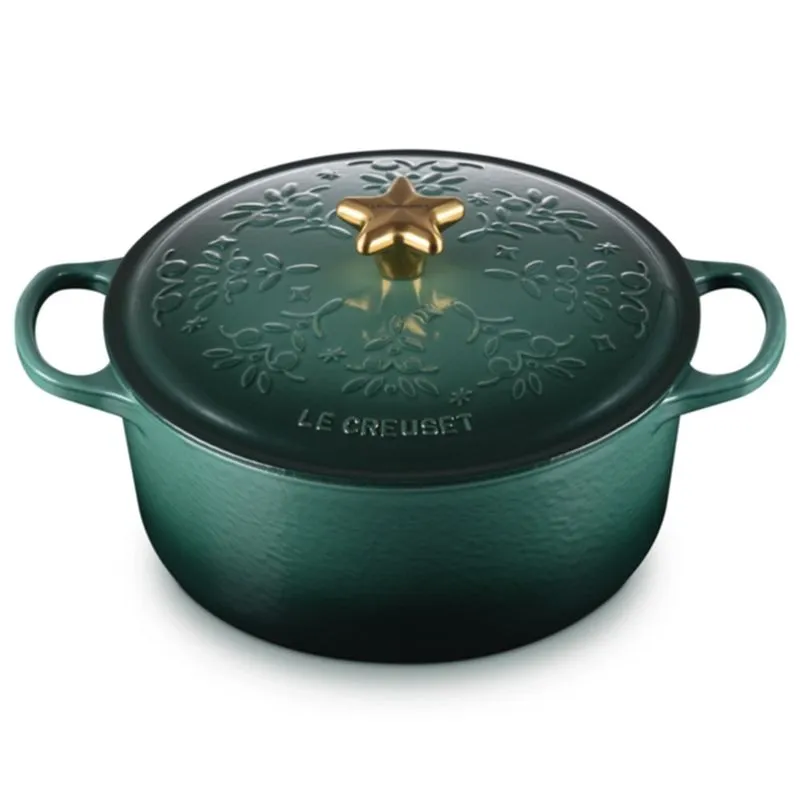 PANELA REDONDA LE CREUSET HOLLY 24CM EM FERRO FUNDIDO PUXADOR ESTRELA VERDE ARTICHAUT 21886247954469