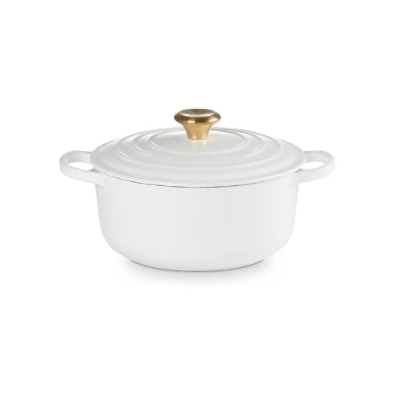 PANELA LE CREUSET REDONDA PEGADOR DOURADO EM FERRO ESMALTADO BRANCO 24CM 21177240101441