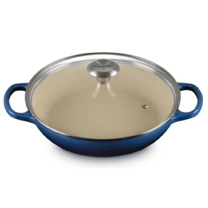 CACAROLA BUFFET LE CREUSET SIGNATURE 26CM COM TAMPA DE VIDRO AZUL LAPIS 27180264532430
