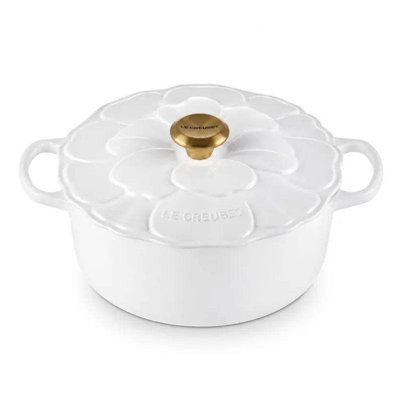 PANELA REDONDA LE CREUSET SIGNATURE PETAL 26CM PUXADOR DOURADO EM FERRO FUNDIDO BRANCO 21961260101441