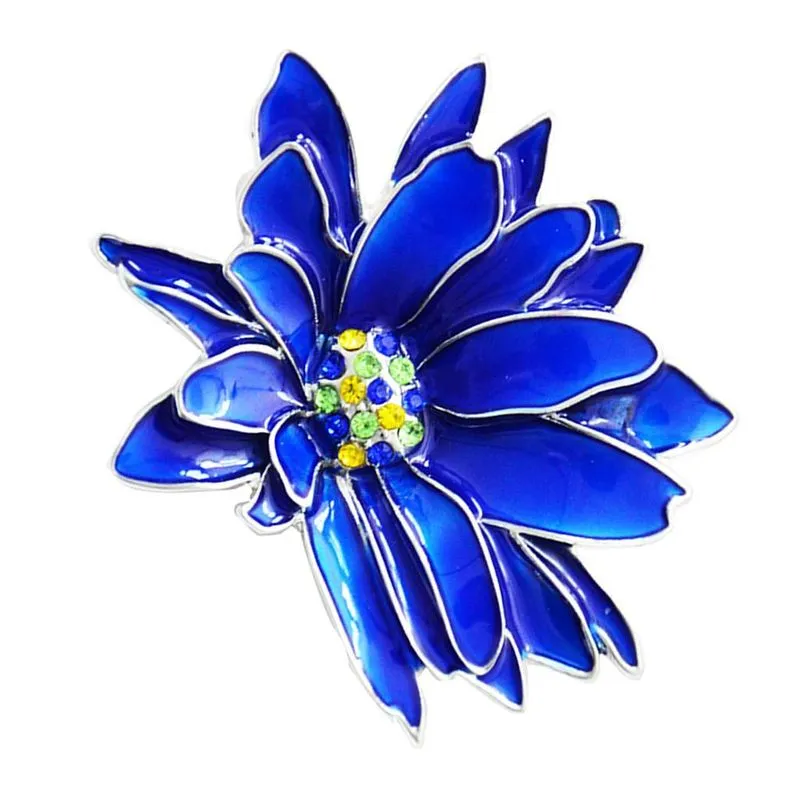 Alfinete De Broche De Anel De Flor De Strass Extravagante Com Esmalte Azul