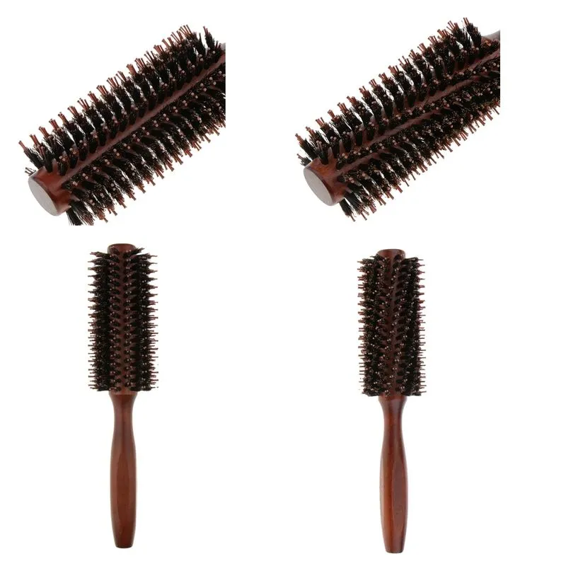2 Pçs Alça De Madeira Cerdas Nylon Cuidados Com O Cabelo Escova Redonda Anti