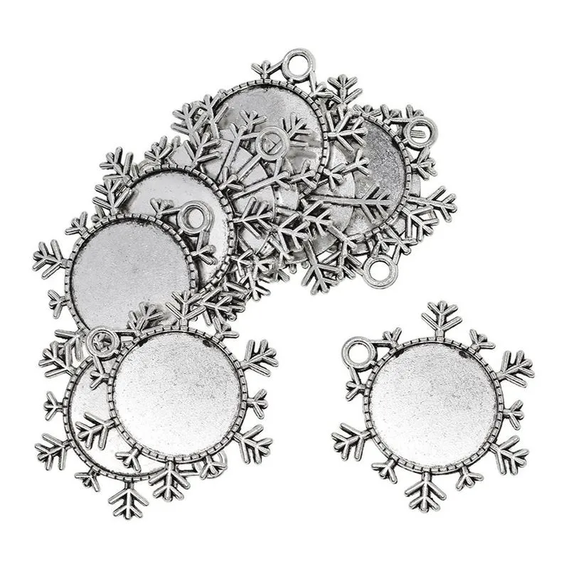 10 Peças Flocos De Neve Em Branco De Prata Tibetana 25mm Moldura Redonda