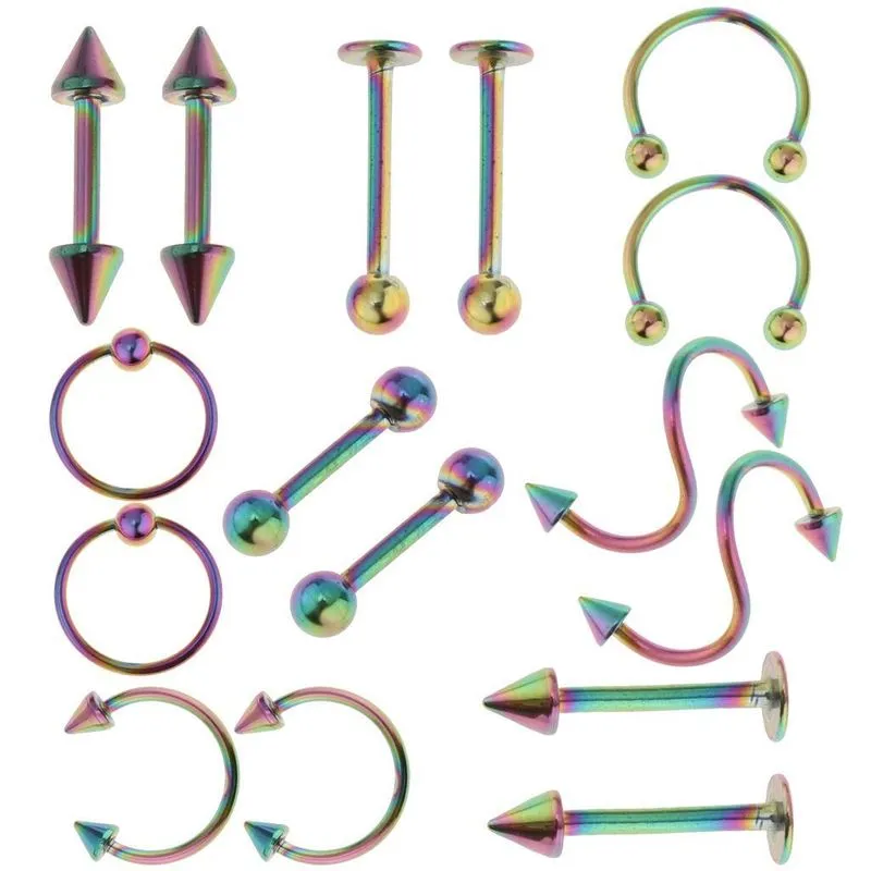 16 Pçs 16g Barbell Curved Spike Nose Língua De Sobrancelha Do Umbigo