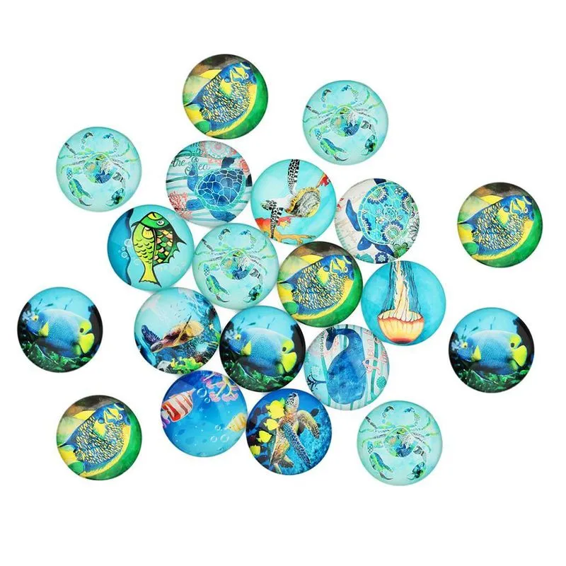 20 Peças De Vidro Flatback Sea World Dome Cabochons Crafts 12 Mm