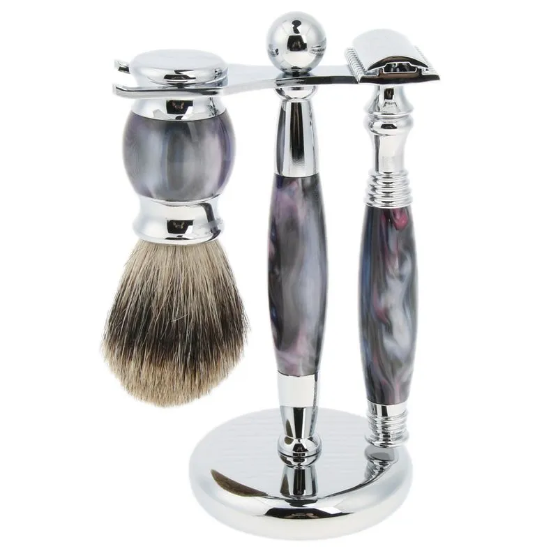 Escova De Barbear Masculina Suporte De Metal Para Lâmina De Borda Dupla