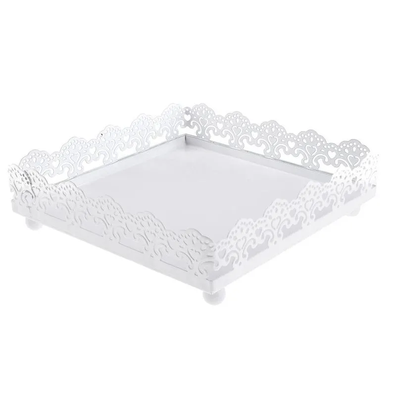 Casa De Festa De Casamento De Prato De Frutas De Metal Quadrado Com Suporte De Bolo Branco
