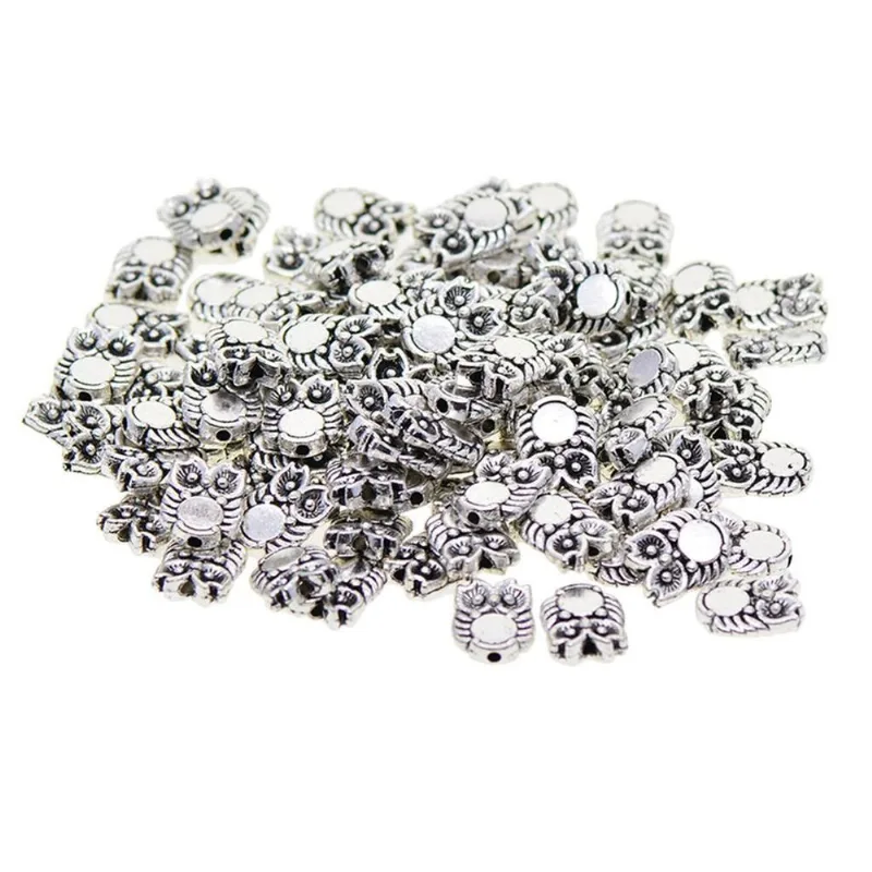 100x Coruja De Prata Tibetana Espaçador Metal Contas Soltas Jóias Diy