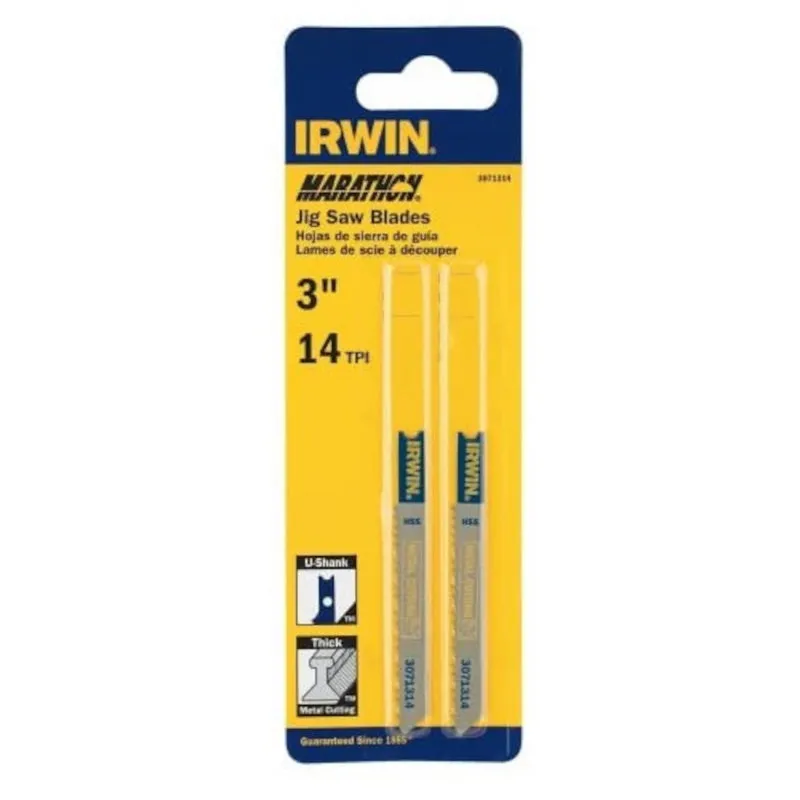 Jig Saw Blade Irwin Marathon Bimetálica U-shank 3 Polegadas 14 Tpi, Pacote Com 2