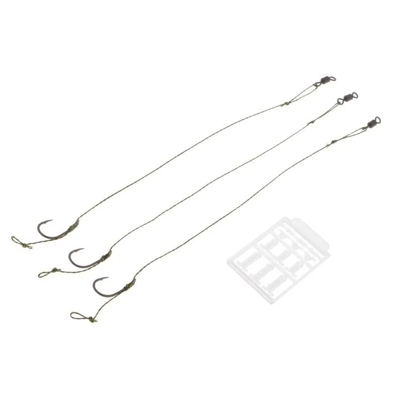 3 Peças De Plataformas De Pesca De Carpa Amarradas Prontas - Gancho Farpado Montado