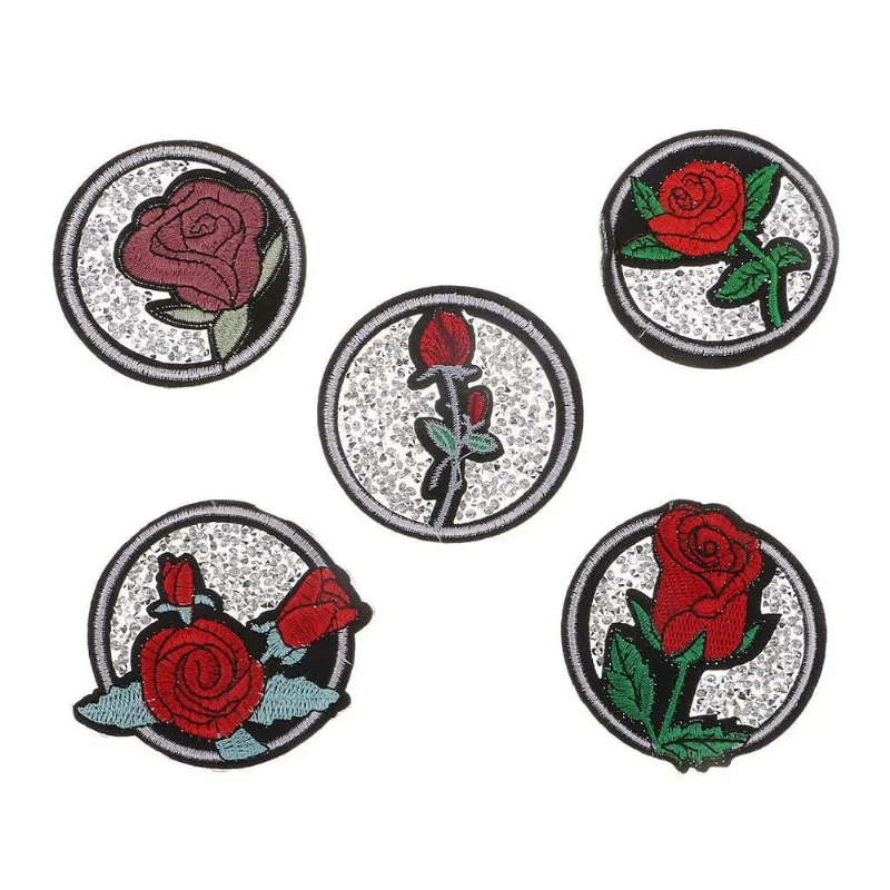 5pcs Rose Design Hot-fix Diamond Patches Ferro Em Patches Diy