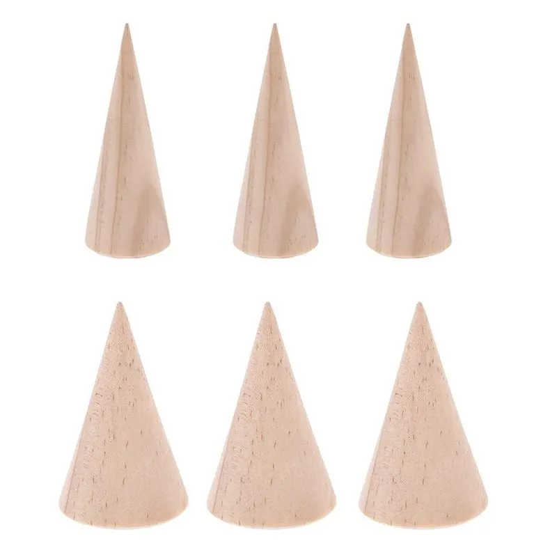 6 Peças Cone Não Pintado Anel De Madeira Jóias